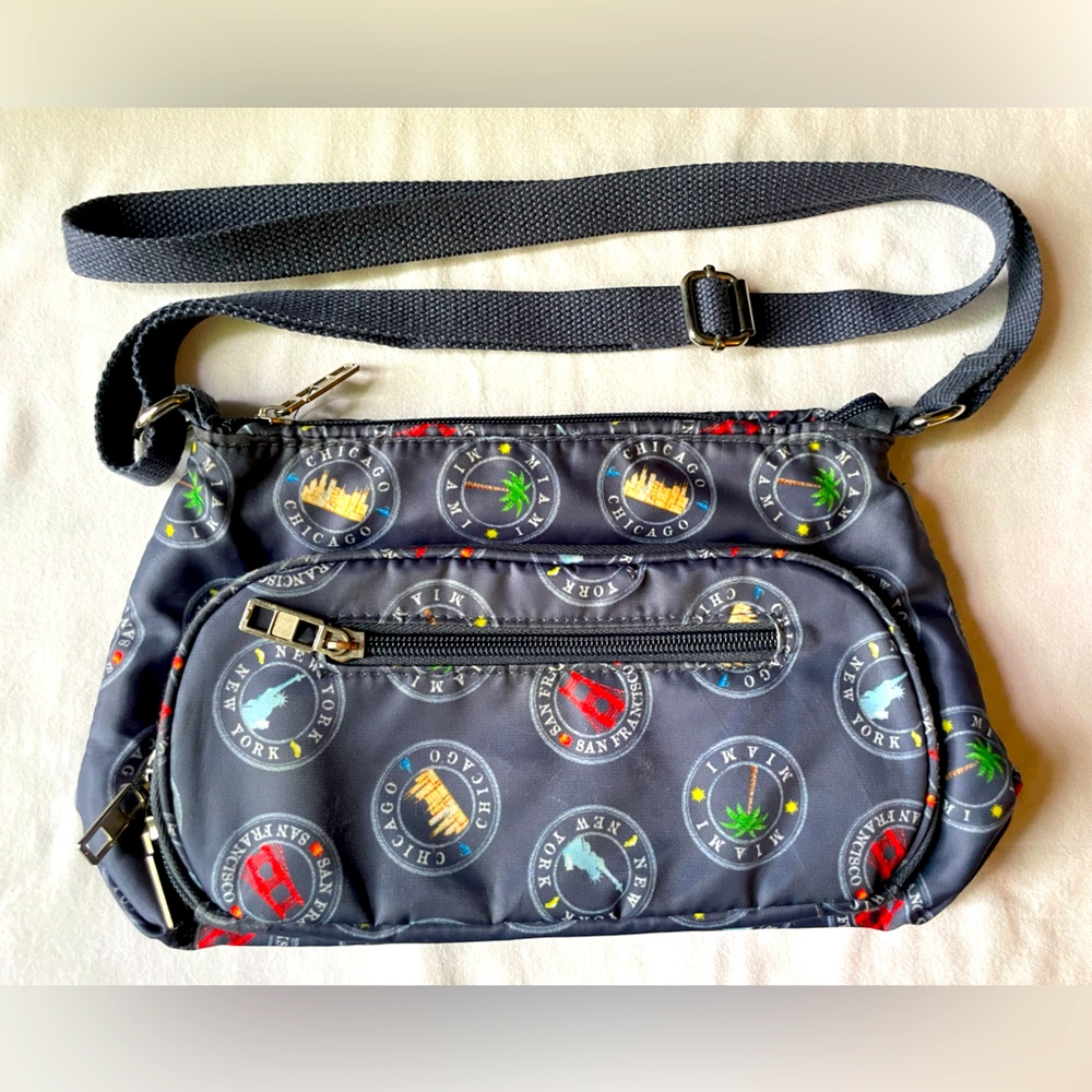 Bueno Blue/Gray Perfect Travel Crossbody Bag with USA State Symbols